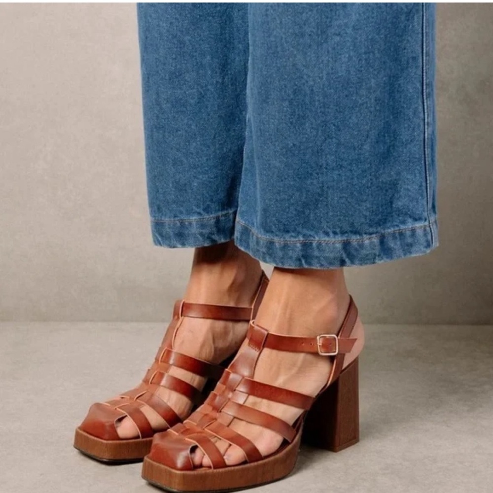 Svegan‎ ALOHAS Rollers Brown Fisherman Platform Vegan Leather Sandals size 40